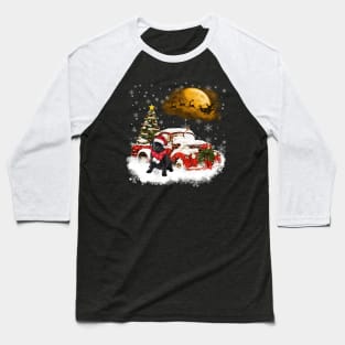 Red Truck Xmas Tree Black Pug Christmas Baseball T-Shirt